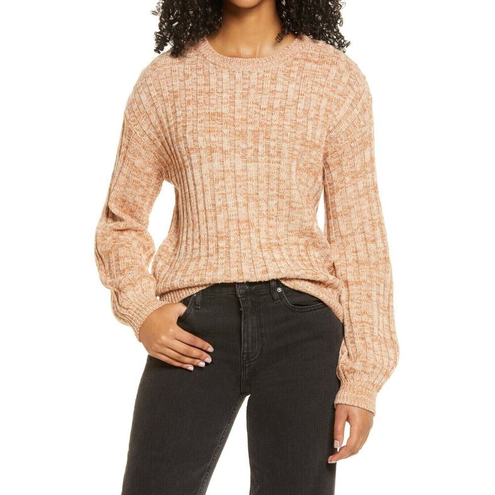 BlankNYC Women's Heather Ribbed Crew Neck In Toffee Small MSRP $78